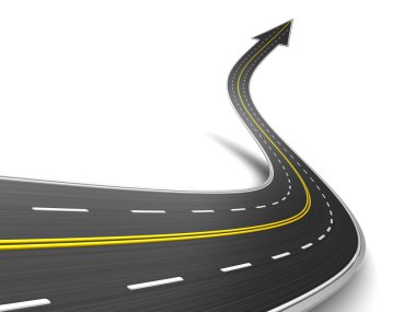 Asfalt yol ile ok, yukarı doğru yön