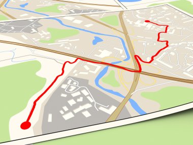 city map with red route clipart