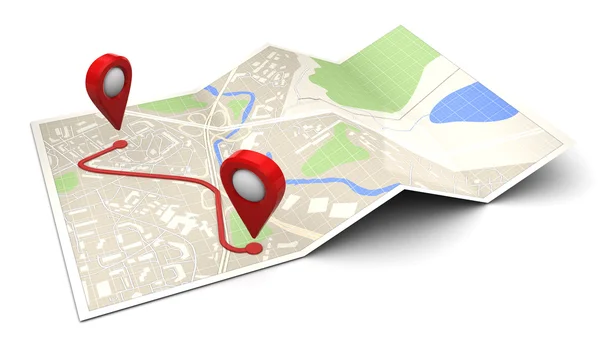 Harita closeup kırmızı yol ile — Stok fotoğraf