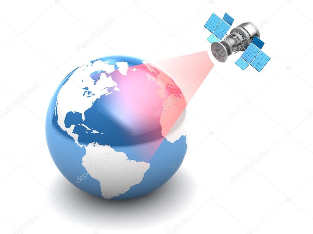 satellite broadcasting over earth globe