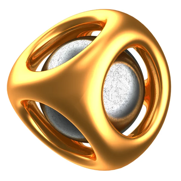 Estrutura dourada com esfera metálica dentro — Fotografia de Stock