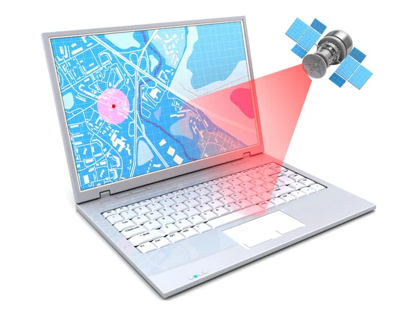 Отслеживание местоположения с помощью ноутбука и GPS — стоковое фото