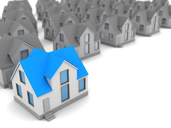 Модель будинку з блакитним дахом — стокове фото