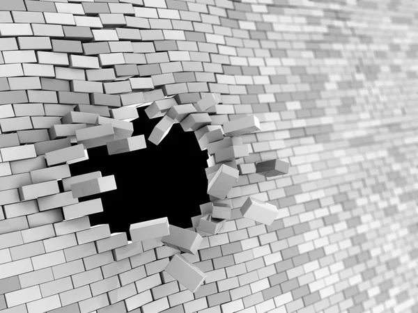 Crashed brick wall hole — Stock Photo, Image