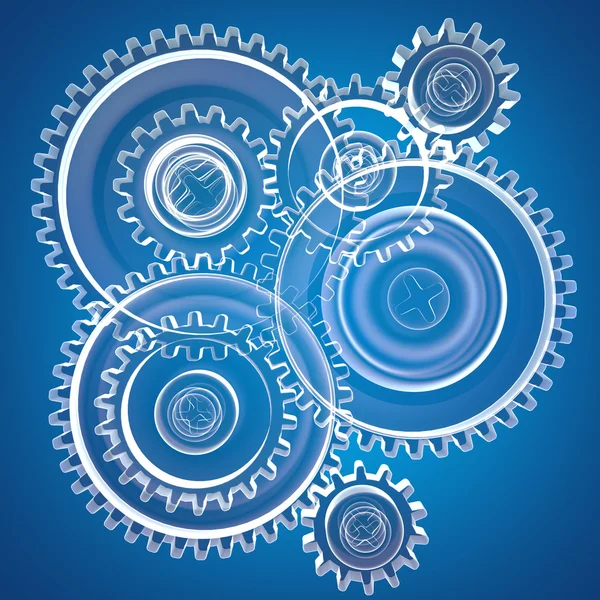 Six clear mechanical gear wheels — Stock Photo, Image