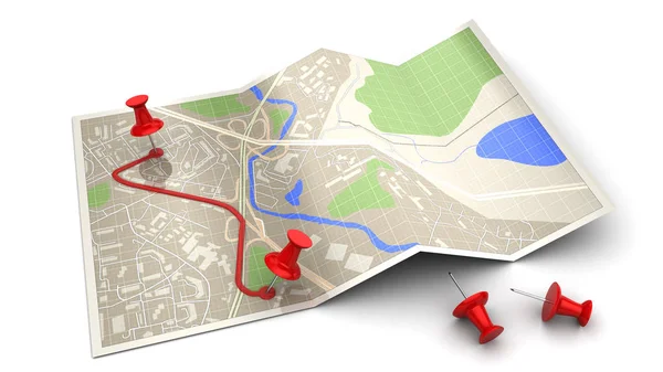 市内地図には赤ルート — ストック写真