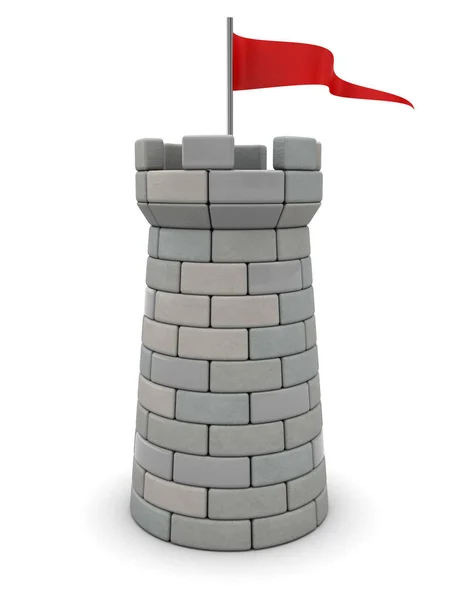 Torre de tijolos cinza com bandeira — Fotografia de Stock