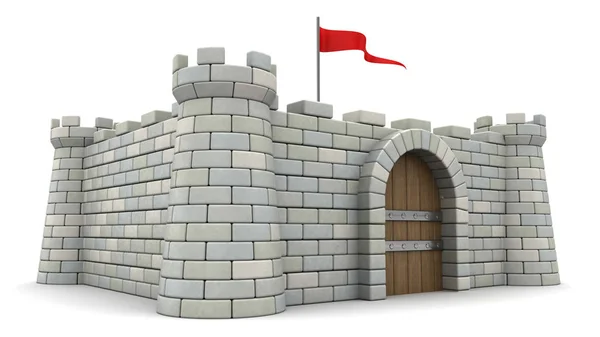 Kamennou pevnost s červenou vlajkou — Stock fotografie
