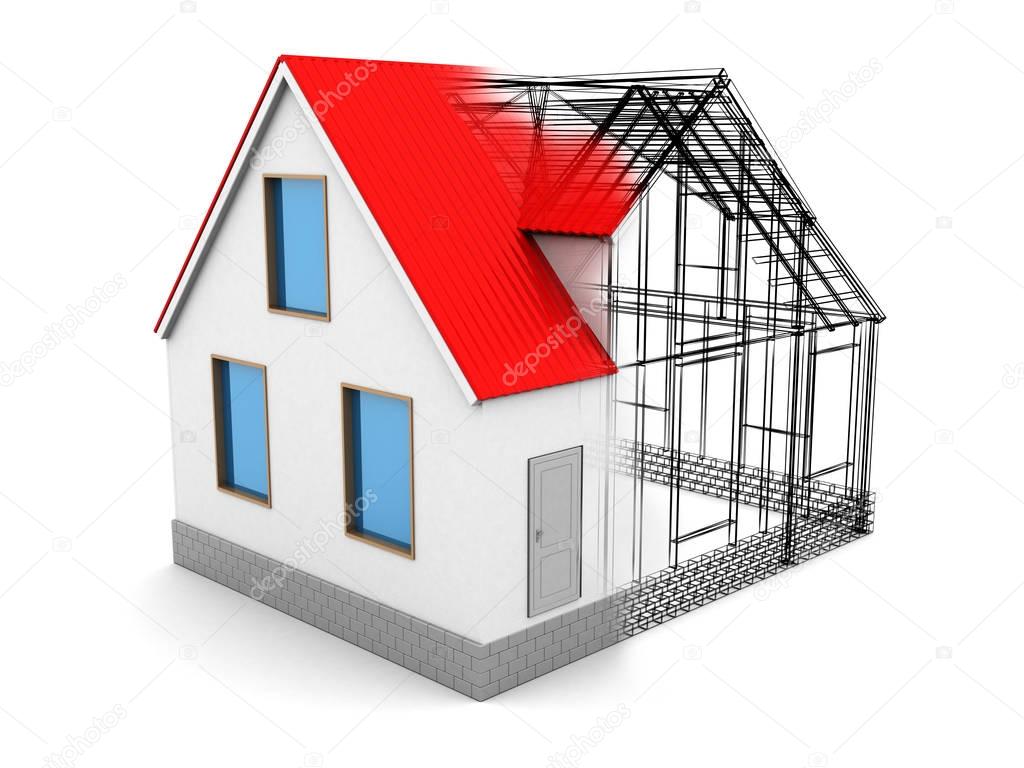 3d illustration of house construction frame with red roof on white background photo by mmaxer - Home Construction Diagram 3d illustration of house construction frame with red roof on white background photo by mmaxer - Home Construction Diagram