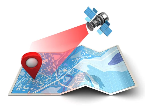 Navigation par satellite et pointeur GPS sur la carte — Photo