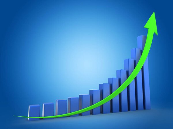 blue charts with green arrow up