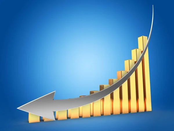 Gráficos dourados com seta de prata para baixo — Fotografia de Stock