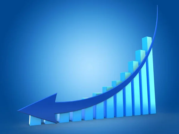 Gráficos azules con flecha azul hacia abajo — Foto de Stock