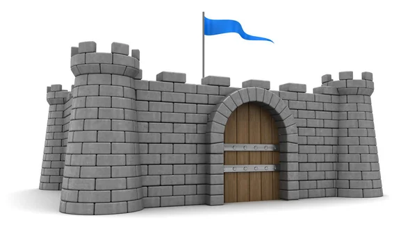 Stone fortress with blue flag — Stock Photo, Image