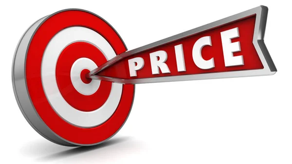 Arrow with sign price in center of target — Stock Photo, Image