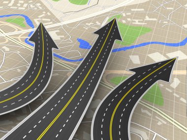  three black roads with arrows clipart