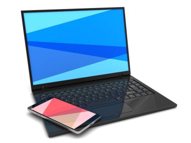 laptop ile mavi ekran ve cep telefonu