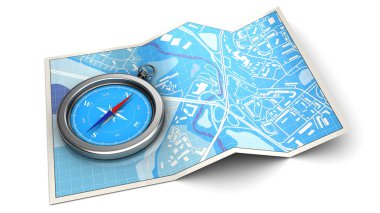 blue map with compass clipart