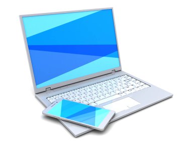 laptop ile mavi ekran ve cep telefonu