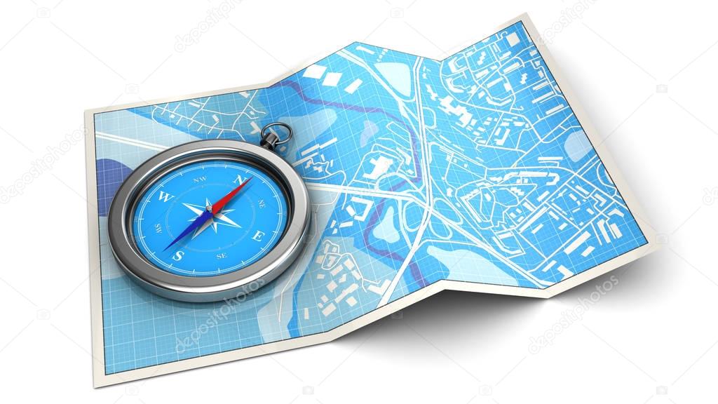 blue map with compass