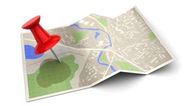 folded map and red pin clipart
