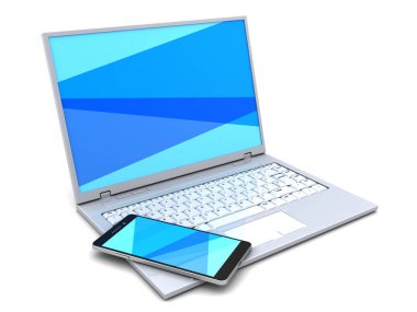 laptop ile mavi ekran ve cep telefonu