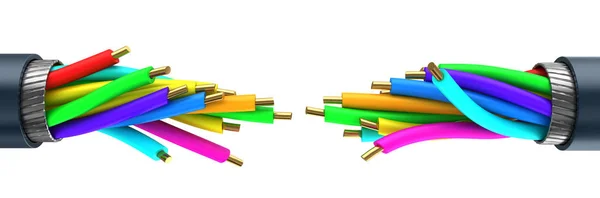 Färgade fiberoptik kablar anslutning — Stockfoto