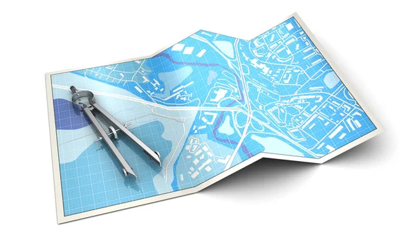 Carte papier avec boussole mathématique en acier — Photo
