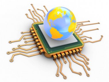 bilgisayar işlemcisi ile dünya Küre