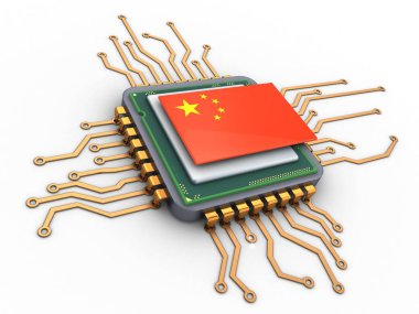 Çin bayrağı ile 3D mikroçip 