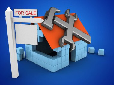 ev onarım sembolü ve Satılık işareti ile