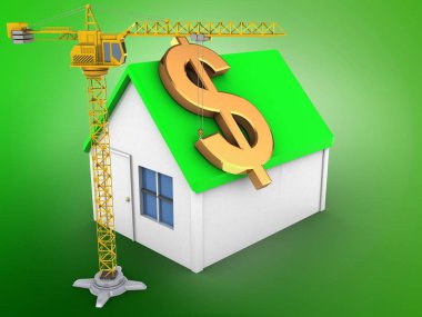 dolar işareti ve vinç ile ev