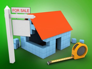 cetvel ve satışı işareti ile ev