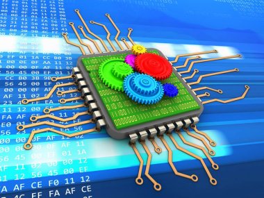 renkli dişli tekerlekli 3D işlemci