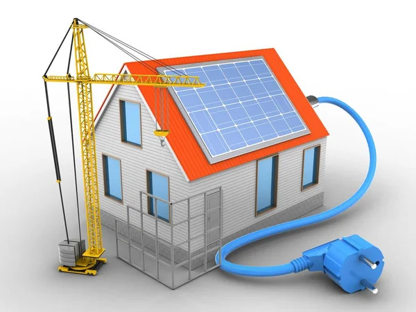 House with solar power and construction site — Stock Photo, Image