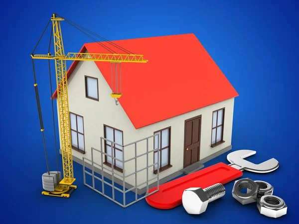 Hus med skiftnyckel och konstruktion webbplats — Stockfoto