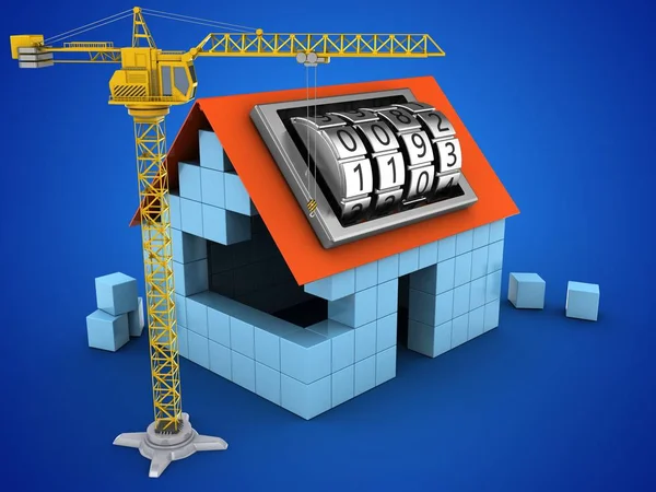 House with code lock dial and crane — Stock Photo, Image