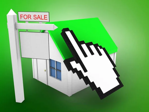 Casa com cursor e sinal de venda — Fotografia de Stock