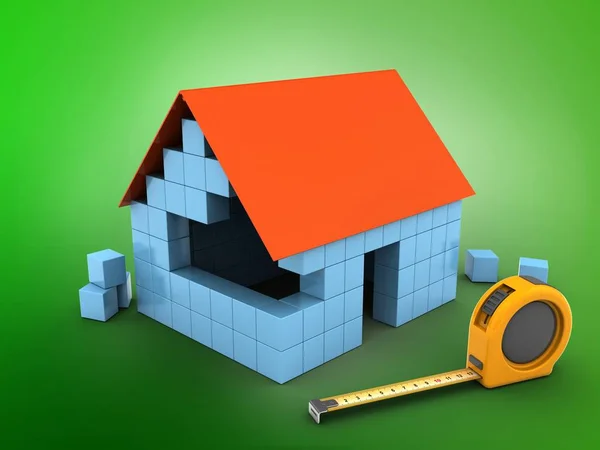 Block house with ruler — Stock Photo, Image