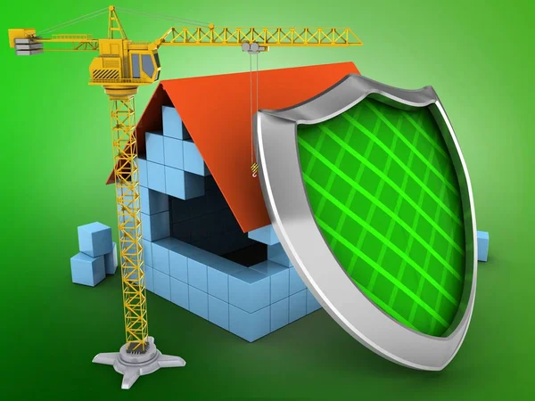 House with shield and crane — Stock Photo, Image