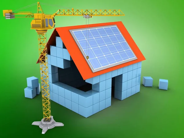 Blockhaus und Solarmodul — Stockfoto