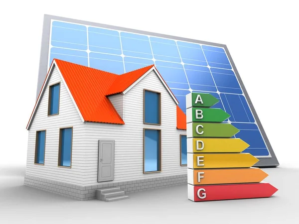 Casa con panel solar y filas — Foto de Stock