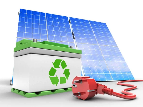 Autobatterie mit Solarzelle — Stockfoto