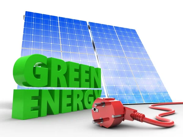 Letrero verde con panel solar —  Fotos de Stock
