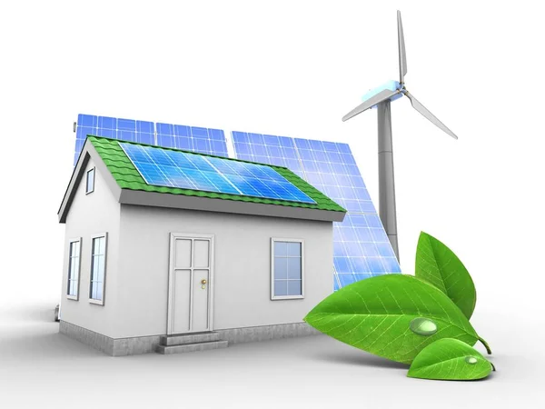 Будинок з сонячною та вітровою енергією — стокове фото