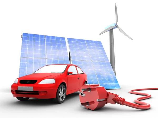 Auto mit Solar- und Windenergie — Stockfoto