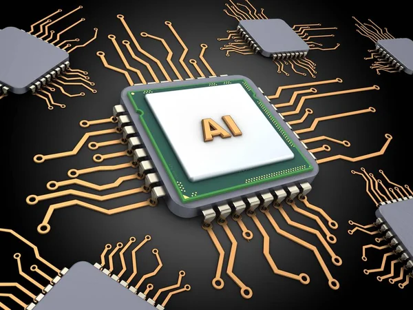 Chips de ordenador con signo AI — Foto de Stock