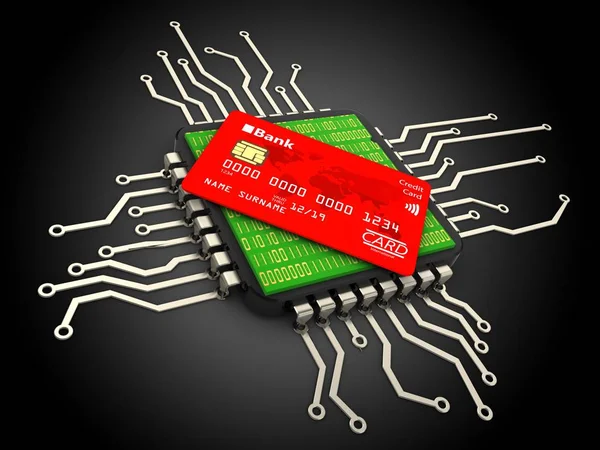 Computer chip with bank card — Stock Photo, Image