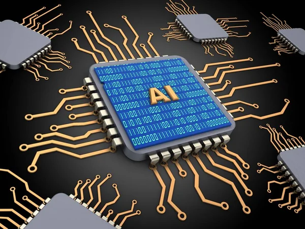Chips de computador com sinal AI — Fotografia de Stock