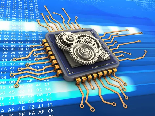 Microchip 3d con ingranaggi — Foto Stock